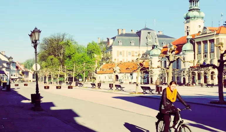 rynek, rower, turystyka, poranek
