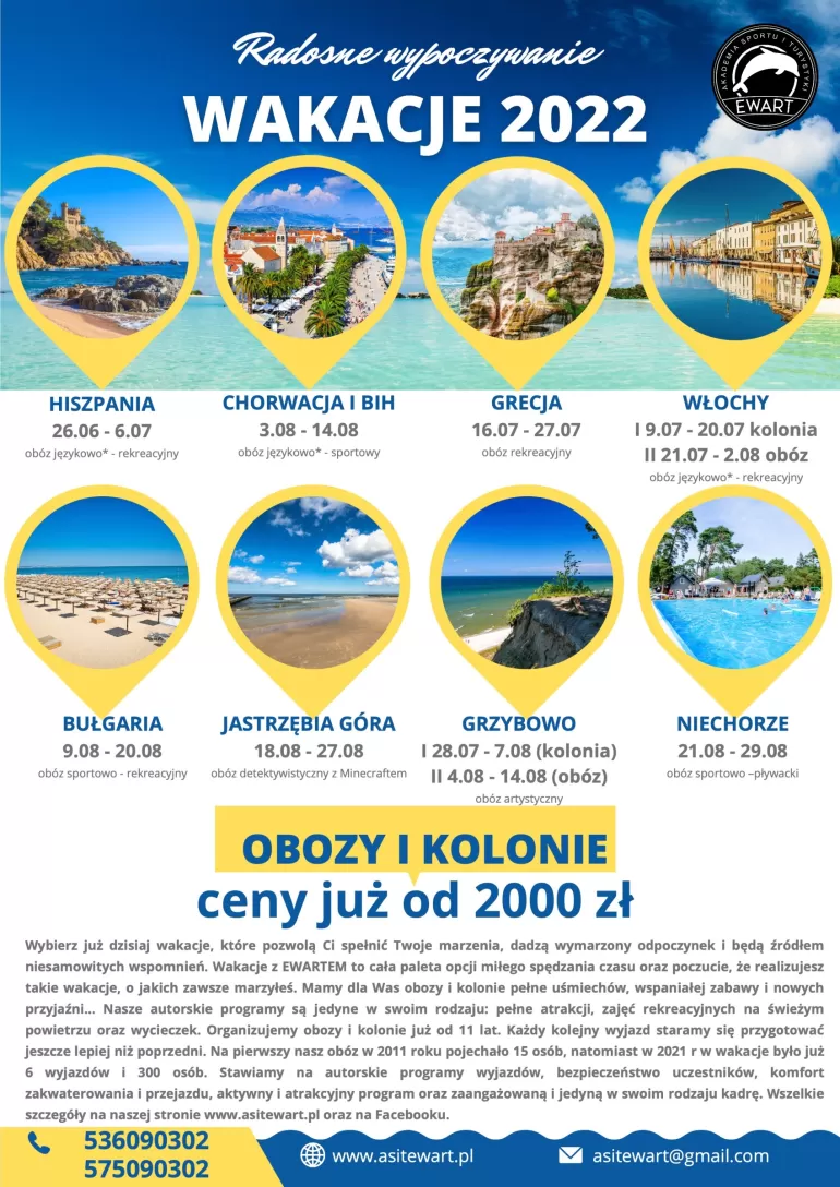 Obozy i kolonie z Akademią Sportu i Turystyki Ewart - lato 2022
