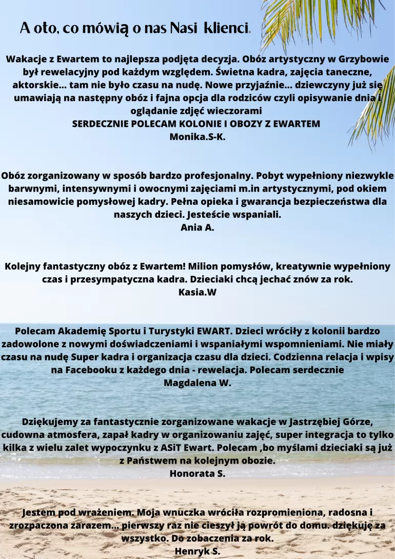 Obozy i kolonie z Akademią Sportu i Turystyki Ewart - lato 2023