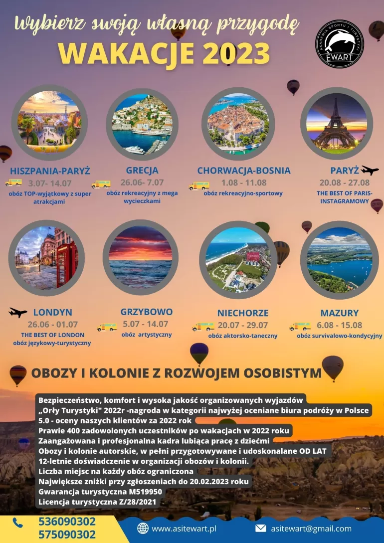 Obozy i kolonie z Akademią Sportu i Turystyki Ewart - lato 2023